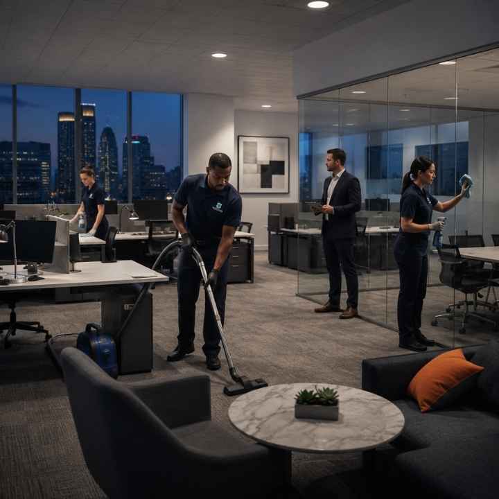 Empty office at night prepared for the next business day