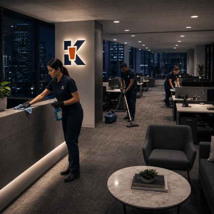 Cleaning professional preparing a corporate office after hours