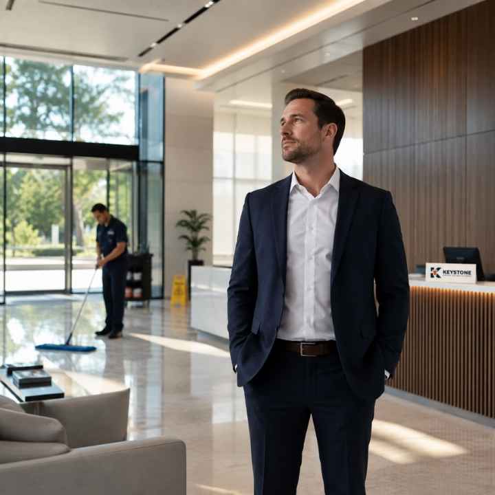 A clean and organized corporate reception area