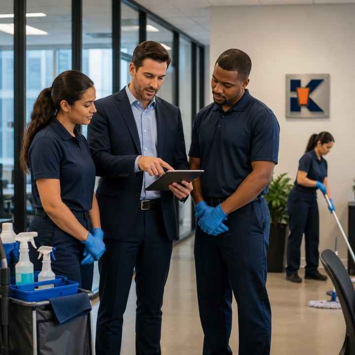 Cleaning professional reviewing a facility checklist